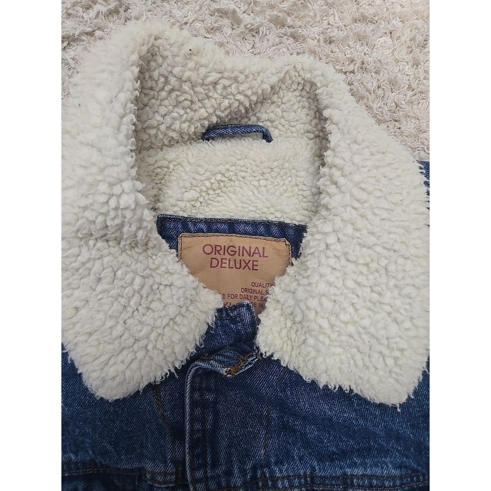 Original Delux Blue Denim Jacket With Fur Lining Mens XL - Picture 4 of 9
